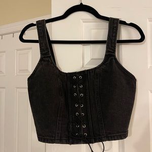 Wild Fable Corset Crop Top Black Denim Small
